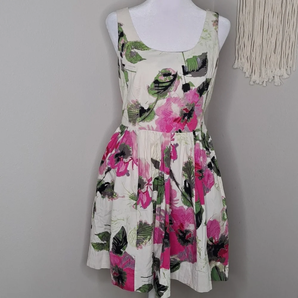 Elle Women's Mini Dress Size 6-Small Fit and Flare Pink Floral Sleeveless